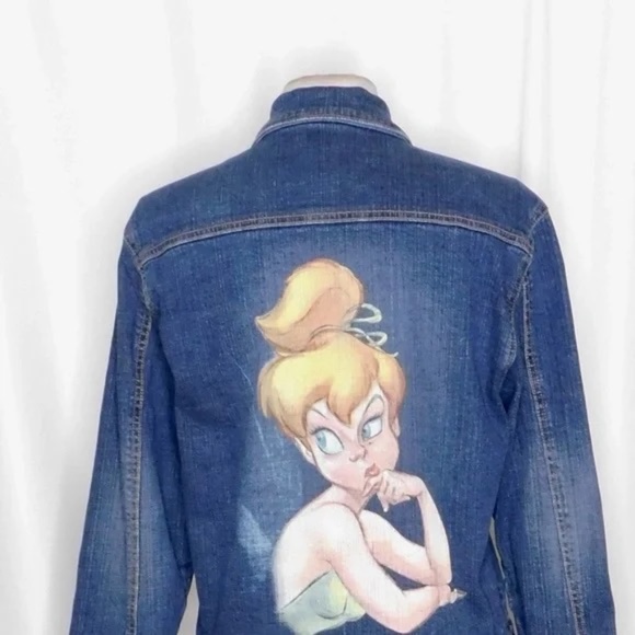 Vintage DISNEY STORE Jean Denim Tinkerbell Tink Jean Jacket Rhinestone Large - Picture 7 of 13
